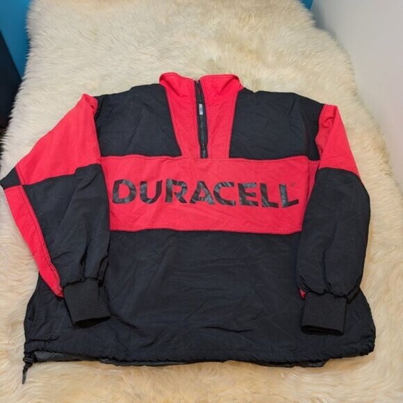 Vintage 90s Neon Duracell Quarter Zip Pullover Windbreaker Men's XL Black Red - Picture 1 of 8